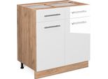 Vicco Mobiletto Base Per Cucina Fame-Line, 80 Cm Senza Piano Di Lavoro, Bianco Lucido/Quercia Dorata