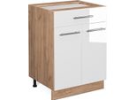 Vicco Mobiletto Base Per Cucina Fame-Line, 60 Cm Con Cassetto, Senza Piano Di Lavoro, Bianco Lucido/Quercia Dorata