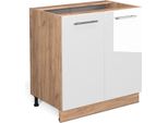 Vicco Mobiletto Base Cucina Fame-Line, 80 Cm Con Ripiano, Senza Piano Di Lavoro, Bianco Lucido/Quercia Dorata