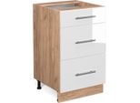 Vicco Mobiletto Base Per Cucina Fame-Line, 50 Cm , Pt Antracite, Bianco Lucido/Quercia Dorata