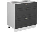 Vicco Mobiletto Base Per Cucina Fame-Line, 80 Cm Con 3 Cassetti, Senza Piano Di Lavoro, Antracite-Oro/Bianco