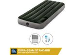 Letto Ad Aria Intex - 1 Persona - 76 X 191 X 25 Cm - Verde - Con Pompa A Pedale Incorporata + Lenzuola Antracite + Set Di Riparazione