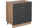 Vicco Mobiletto Base Per Cucina Fame-Line, 80 Cm Con 3 Cassetti, Senza Piano Di Lavoro, Antracite-Oro/Quercia Dorata