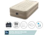 Letto Ad Aria Intex - 1 Persona - 99 X 191 X 46 Cm - Beige - Con Pompa Incorporata + Lenzuola Antracite + Cuscino + Federe Molton 2 In 1 + Set Di Riparazione