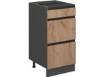 Vicco Mobiletto Base Per Cucina R-Line, 40 Cm Forma A J, Con Cassetti, Senza Piano Di Lavoro, Quercia Dorata/Antracite