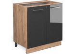 Vicco Mobiletto Base Cucina Fame-Line, 80 Cm Con Ripiano, Senza Piano Di Lavoro, Antracite Lucido/Quercia Dorata