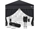 Gazebo Tillvex 3X3M Nero - Con 4 Pannelli Laterali Impermeabili | Gazebo Pieghevole Pop-Up Regolabile In Altezza | Tenda Da Giardino Protezione Uv 50+ | Tenda Da Festa Con Borsa Per Giardino