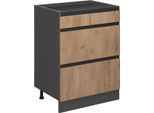 Vicco Mobiletto Base Per Cucina R-Line, 60 Cm Forma A J, Con Cassetti, Senza Piano Di Lavoro, Quercia Dorata/Antracite