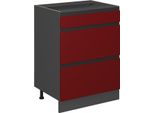 Vicco Mobiletto Base Per Cucina R-Line, 60 Cm Forma A J, Con Cassetti, Senza Piano Di Lavoro, Rosso/Antracite