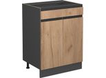 Vicco Mobiletto Base Per Cucina R-Line, 60 Cm Forma A J, Con Cassetto, Senza Piano Di Lavoro, Quercia Dorata/Antracite