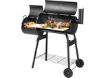 Carrello Per Barbecue A Carbonella Costway Con Coperchio, Affumicatore E Grill 2 In 1 Con Ruote, Termometro, Focolare Laterale, Tavolo Laterale E Ripiano