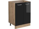 Vicco Mobiletto Base Cucina R-Line, 60 Cm Senza Piano Di Lavoro, Nero Lucido/Quercia Dorata