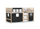 Vidaxl Letto A Soppalco Per Bambini Con Tende Bianco Nero 90X190 Cm In Legno Di Pino