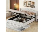 Letto Imbottito Flieks 180X200Cm Con Rete A Doghe, Letto A Molle Con Contenitore, Letto Matrimoniale Letto Giovanile Letto In Legno, Biancheria, Beige