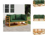 Vidaxl Divani Angolari Modulari 2 Pezzi Con Cuscini Verdi In Legno Massiccio Di Acacia - Elementi Per Divani Da Giardino
