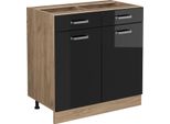 Vicco Mobiletto Base Per Cucina R-Line, 80 Cm Senza Piano Di Lavoro, Nero Lucido/Quercia Dorata