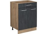 Vicco Mobiletto Base Per Cucina R-Line, 60 Cm Senza Piano Di Lavoro, Calcestruzzo Nero/Quercia Dorata