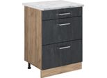 Vicco Mobiletto Base Per Cucina R-Line, 60 Cm Pl Marmo, Calcestruzzo Nero/Quercia Dorata