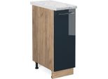 Vicco Armadio Cucina Dispensa Alto Fame-Line, 30 Cm , Pt Marmo, Blu Scuro Lucido/Quercia Dorata