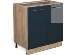 Vicco Mobiletto Base Cucina Fame-Line, 80 Cm Con Ripiano, Senza Piano Di Lavoro, Blu Scuro Lucido/Quercia Dorata