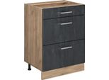 Vicco Mobiletto Base Per Cucina R-Line, 60 Cm Senza Piano Di Lavoro, Calcestruzzo Nero/Quercia Dorata