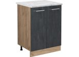 Vicco Mobiletto Base Cucina R-Line, 60 Cm Pt Marmo, Calcestruzzo Nero/Quercia Dorata