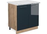 Vicco Mobiletto Base Cucina Fame-Line, 80 Cm Con Ripiano, Pl Marmo, Blu Scuro Lucido/Quercia Dorata
