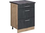 Vicco Mobiletto Base Per Cucina R-Line, 60 Cm Pl Antracite, Calcestruzzo Nero/Quercia Dorata