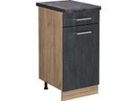 Vicco Mobiletto Base Per Cucina R-Line, 40 Cm Pl Antracite, Calcestruzzo Nero/Quercia Dorata
