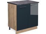 Vicco Mobiletto Base Cucina Fame-Line, 80 Cm Con Ripiano, Pl Antracite, Blu Scuro Lucido/Quercia Dorata
