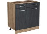 Vicco Mobiletto Base Per Cucina R-Line, 80 Cm Senza Piano Di Lavoro, Calcestruzzo Nero/Quercia Dorata