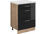 Vicco Mobiletto Base Per Cucina R-Line, 60 Cm Pl Marmo, Nero Lucido/Quercia Dorata