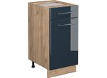 Vicco Mobiletto Base Per Cucina Fame-Line, 40 Cm Senza Piano Di Lavoro, Blu Scuro Lucido/Quercia Dorata
