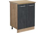 Vicco Mobiletto Base Cucina R-Line, 60 Cm Pt Rovere, Calcestruzzo Nero/Quercia Dorata