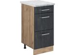 Vicco Mobiletto Base Per Cucina R-Line, 40 Cm Pl Marmo, Calcestruzzo Nero/Quercia Dorata