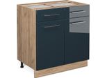 Vicco Mobiletto Base Per Cucina Fame-Line, 80 Cm Senza Piano Di Lavoro, Blu Scuro Lucido/Quercia Dorata