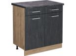 Vicco Mobiletto Base Per Cucina R-Line, 80 Cm Pl Antracite, Calcestruzzo Nero/Quercia Dorata