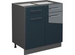 Vicco Mobiletto Base Per Cucina Fame-Line, 80 Cm Senza Piano Di Lavoro, Blu Scuro Lucido/Antracite