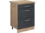 Vicco Mobiletto Base Per Cucina R-Line, 60 Cm Pl Rovere, Calcestruzzo Nero/Quercia Dorata