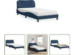 The Living Store Letto Con Materasso Blu 100X200 Cm In Tessuto