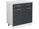 Vicco Mobiletto Base Per Cucina R-Line, 80 Cm Pl Marmo, Calcestruzzo Nero/Bianco