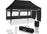 Tillvex Gazebo 3X6M - Con 3 Pareti Laterali Nero Impermeabile | Gazebo Pieghevole Pop-Up Regolabile In Altezza | Tenda Da Giardino Protezione Uv 50+ | Tenda Da Festa Con Borsa Per Giardino