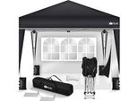 Gazebo Tillvex 3X3M Nero - Con 2 Pannelli Laterali Impermeabili | Gazebo Pieghevole Pop-Up Regolabile In Altezza | Tenda Da Giardino Protezione Uv 50+ | Tenda Da Festa Con Borsa Per Giardino