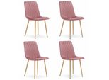 Sedia Turin Valora, Velluto, Rosa, Gambe In Legno X4 - Set Di 4 Sedie In Effetto Rosa E Legno