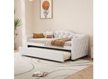 Flieks Divano Letto Imbottito 90X200Cm Con Sottolavello, Letto Giovanile Letto Singolo Con Rete A Doghe, Divano Letto Classico, Lino, Beige