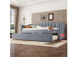 Letto Imbottito Flieks 90X200Cm Con Letto Estraibile, Divano Letto Da Giorno Con Led, Divano Letto Funzionale Letto Per Giovani Letto Per Ospiti, Biancheria, Grigio