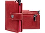 Portafoglio Sottile Schermato Con Scomparto Per Monete Per Uomo E Donna | Portacarte Con Scomparto Per Monete, Protezione Rfid E Anti-Clonazione | Banconote, Monete E 9 Carte Di Credito | Rosso