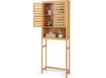Costway Armadio Portaoggetti Sopra Il Wc, Scaffale Alto In Bambù Per Il Bagno Sopra Il Wc Con 2 Porte E Ripiano Aperto, Scaffale Portaoggetti Per Il Bagno, Naturale