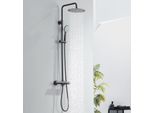 Sistema Doccia Con Termostatico Nero, Blocco Di Sicurezza A 38°C, Miscelatore Doccia, Set Completo Di Doccia Con Soffione E Doccetta In Acciaio Inox