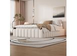 Letto Imbottito Flieks 140X200Cm Senza Testata, Letto Contenitore Letto Per Ragazzi Con 4 Cassetti, Letto Matrimoniale Letto In Legno Letto Funzionale Con Rete A Doghe, Velluto, Beige